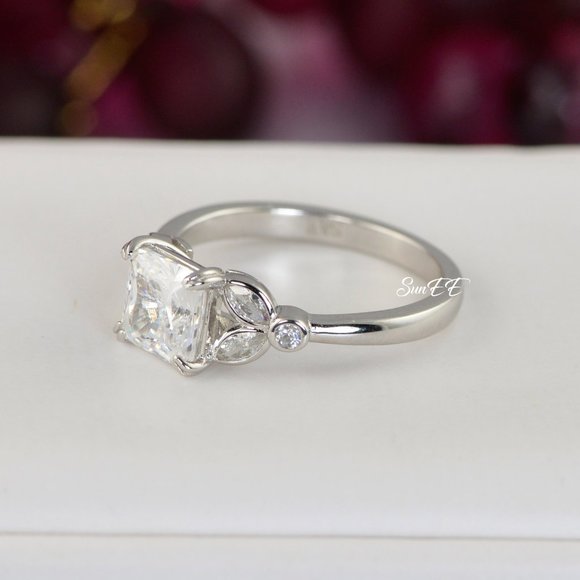 14k WHITE GOLD 925 STERLING SILVER PRINCESS CUT WEDDING BAND ENGAGEMENT RING - Picture 4 of 11